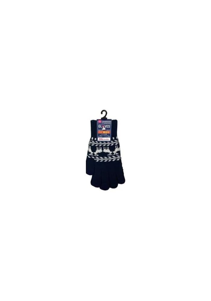 DAISO Navy Touchscreen Gloves with Striped Pattern